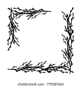 Sprigs are drawn with black ink line on a white background. Elements of design and decor.