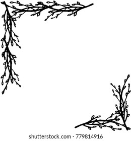 Sprigs are drawn with black ink line on a white background. Elements of design and decor.