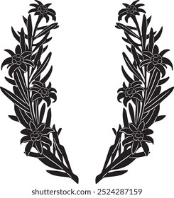 sprigs flowers silhouette black and white color handmade vector design	