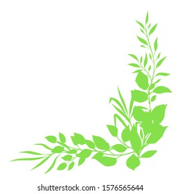 Sprigs with green leaves design element. Decorative natural plants.