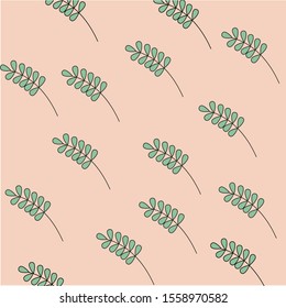 Sprigs and leaves background. Forest flora flat background, backdrop. Floral textile, wallpaper design.