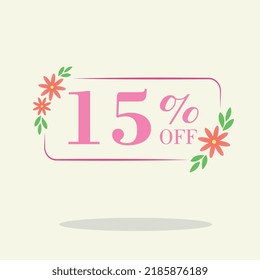 Frühling 15 % Rabatt quadratisches Label Sale Orange Frühlingsmarke Angebot Preisschild Vektoraufkleber