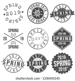 Spring 2019 Stamp. Logo Icon Symbol. Design Certificated Round.