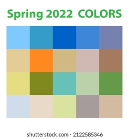 Spring 2022 color palette with bright, soft, and pastel colours. Orange, blue, beige, green, brown, clam yellow, purple colors for digital cover, modern trendy announcement, webinars, linkedin banners