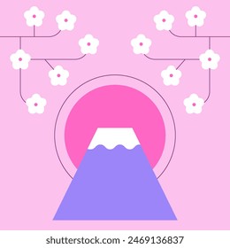 Primavera de 2024. La cereza floreciente. Arte de tarjetas chino y japonés. Ilustración vectorial plana.