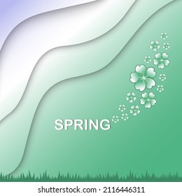 Spring 3d paper clipping art template with curves abstract shapes, color green. Eco-design concept for flyers, banners, presentations and posters. Vector illustration.