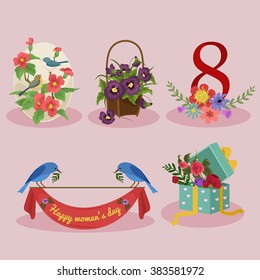 Spring and 8 March vector decoration set elements for your labels,
posters, stickers and other design needs.