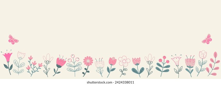  Fondo abstracto de primavera, banner, cartel con flores de primavera y hojas. Plantilla para publicidad, web, redes sociales.