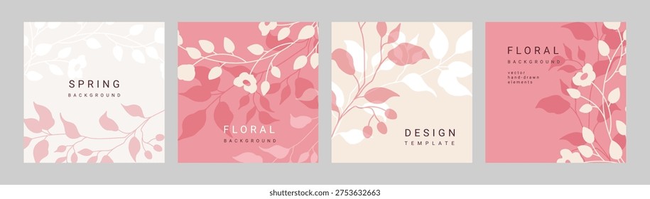 Spring abstract backgrounds set. Vector illustration for banner, poster, card, social media, graphic and web design, advertising