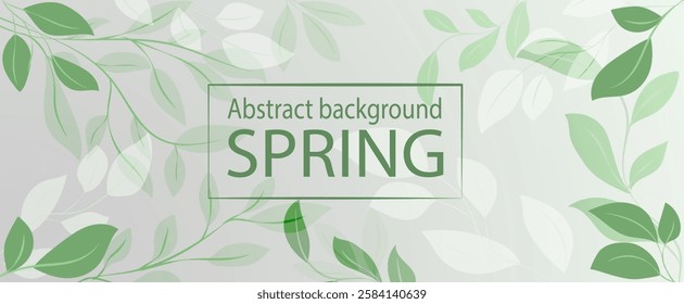 Spring abstract banner featuring delicate leaves and soft pastel green colors for seasonal decoration