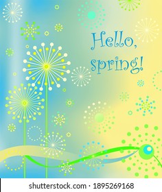 Spring abstract blurred fresh background with abstract blossoming dandelions for greeting card, seasonal sale, discount label, cosmetic and perfume packaging
