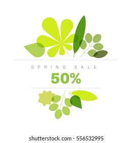 Spring abstract floral background made from minimalist fresh green leafs with place for your text