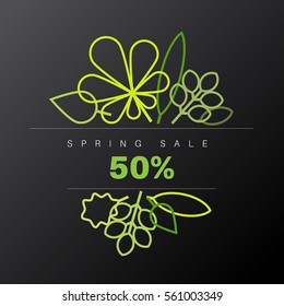 Spring abstract floral background made from minimalist fresh green leafs with place for your text - dark version