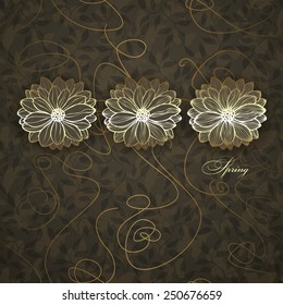 Spring, abstract floral design, vector illustration. Background with leaves and butterflies is a seamless pattern.