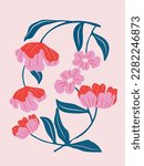 Spring abstract flower background vector. Contemporary art design with floral, leaves, plant in hand drawn style. Botanical nature illustrated perfect for wall art, poster, wallpaper, cover, banner.