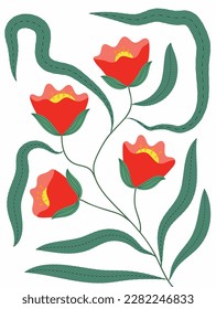 Spring abstract flower background vector. Contemporary art design with floral, leaves, plant in hand drawn style. Botanical nature illustrated perfect for wall art, poster, wallpaper, cover, banner.