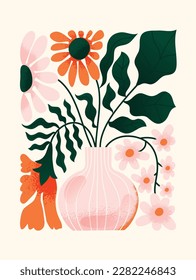 Spring abstract flower background vector. Contemporary art design with floral, leaves, plant in grunge texture. Botanical nature illustrated perfect for wall art, poster, wallpaper, cover, banner.