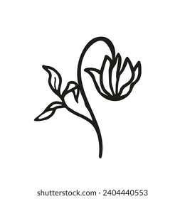 Spring abstract flower simple icon. Flower line art vector illustration. Floral graphic logo, hand drawn icon for decor of card or invite, isolated on white background