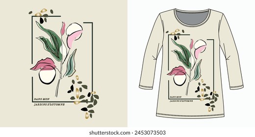 Spring Abstract Flower T shirt Design, Printable Botanical Boho Shapes Wall Decor stock illustration, Modern Minimalist Abstract Botanical Line Art Vector Illustration, Botanical Foil T shirt Design.