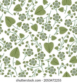 Spring abstract green and white flowers on a white background. Seamless floral vector pattern. For wallpaper, fabric, plaid, towels, covers, wrapping paper, clothes, bags, web, etc