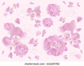 Spring abstract pastel colors background with cherry blossom and orchids summer