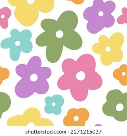Spring abstract seamless patterns Doodle flowers Retro flat vector illustration. Cute designs for textile and fabric