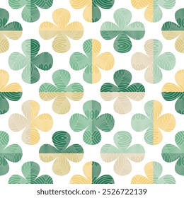 Spring abstract seamless vector pattern with stylised flowers in retro style. Decorative geometric floral grid texture in yellow and green for wallpaper, home decor and fashion fabrics. 