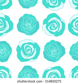 Spring abstract vector background with blue roses. Flower blossom petal blooming illustration. Rose seamless pattern on a white background.