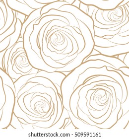 Spring abstract vector background with brown roses silhouette. Flower blossom petal blooming illustration. Rose seamless pattern on a white background.