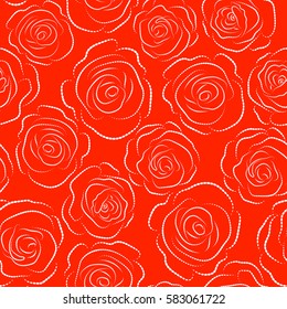 Spring abstract vector background with roses. Flower blossom petal blooming illustration. Rose seamless pattern on a red background.
