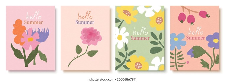 Spring abstract vector backgrounds with flowers, green branches and leaves. Art illustration for card, banner, invitation, social media post, poster, mobile apps, advertising