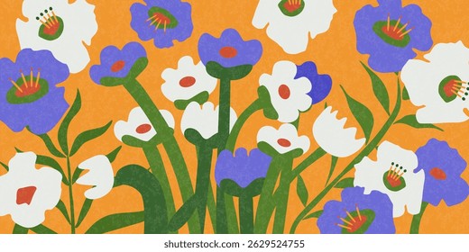 Spring abstract vector backgrounds with flowers, green branches and leaves. Art illustration for card, banner, invitation, social media post, poster, mobile apps, advertising