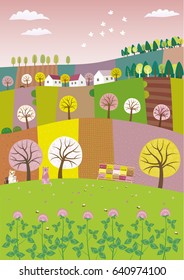 Spring
Agriculture landscape with a beehive and a clover