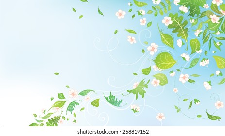 Spring in the air. Spring background for your design with  place for your text in the sky.