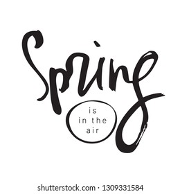 Spring is in the air. Black and white calligraphy phrase