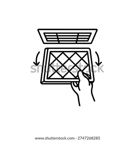 Spring air filter change black and white vector Spring ventilation maintenance illustration