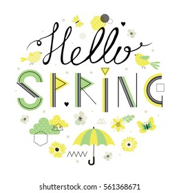 Spring is in the air. Lettering. Cute vector illustration for postcards, posters, stickers. Nature, spring.