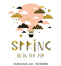 Spring is in the air. Lettering. Cute vector illustration for postcards, posters, stickers. Nature, spring.