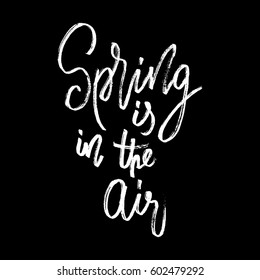 Spring in air postcard. Seasonal lettering. Ink illustration. Modern chalk calligraphy lettering on blackboard. Vector illustration stock vector.