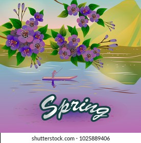Spring. All wakes up, flowers sakura blossom. Vector sakura
