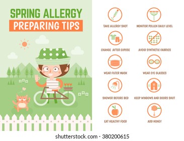 spring allergy preparation tips healthcare cartoon infographics