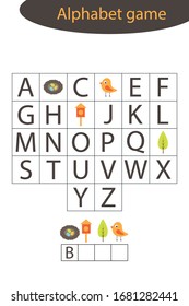 Alphabet-Frühjahrsspiel für Kinder, Wortmachen, Vorschulen-Arbeitsblattaktivität für Kinder, pädagogisches Buchstabenspiel für die Entwicklung von Kindern, Vektorillustration-Illustration