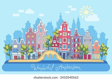 Spring Amsterdam city with traditional european houses