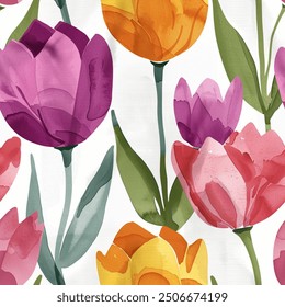 Spring Aqua Terra Brown French Grey White Abstract Tulip Flower Elegant Watercolor Scandinavian Design Seamless Pattern Wallpaper Curtain Bedding Upholstery Pastel Fabric Background Vector