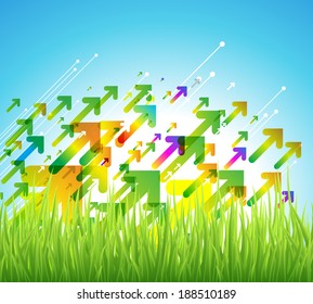 Frühlingspfeiler Hintergrund mit grünem Gras. Vektordesign.