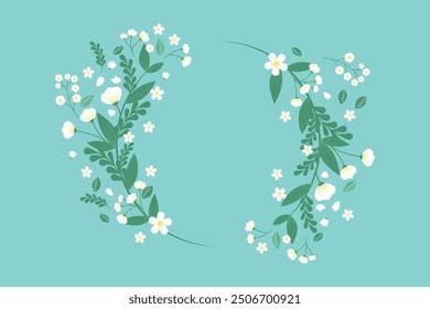 Spring art Flower with leaves botanical elements
