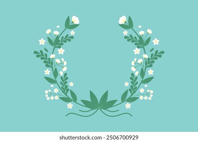 Spring art Flower with leaves botanical elements