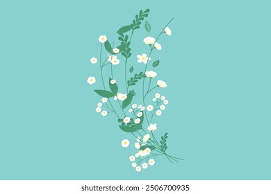 Spring art Flower with leaves botanical elements