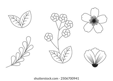 Spring art Flower with leaves botanical elements