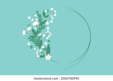 Spring art Flower with leaves botanical elements
